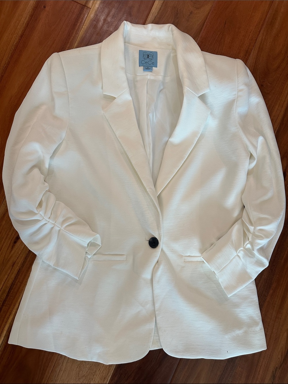 CeCe Ivory Single-Button Ruched-Sleeve Blazer- size small